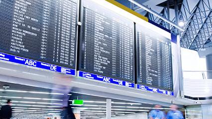 Interior view of airport terminal.