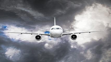 Passenger airplane flying through turbulence