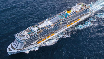 Aerial photograph of cruise ship at sea